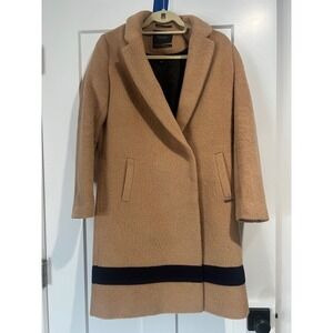 Scotch & Soda Maison Scotch Camel Wool Blend Stripe Hem Overcoat Womens XS